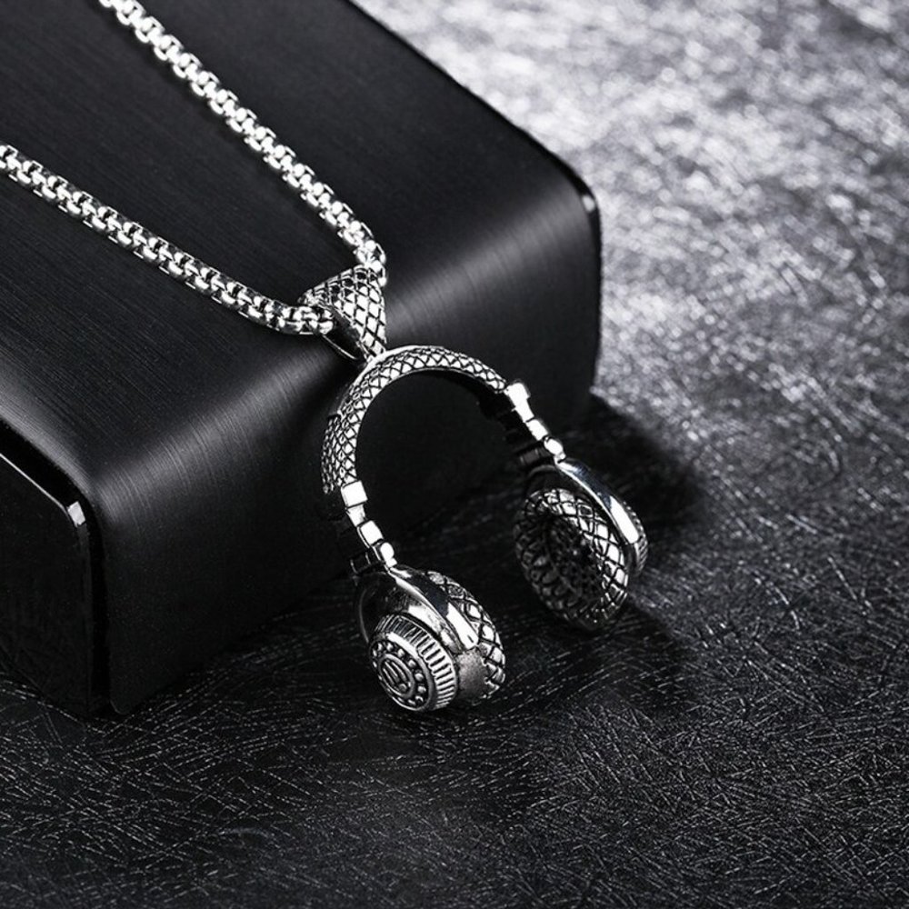 Stainless Steel DJ Music Headphone Pendant Long Chain Hip Hop Rock - Picture 12 of 16